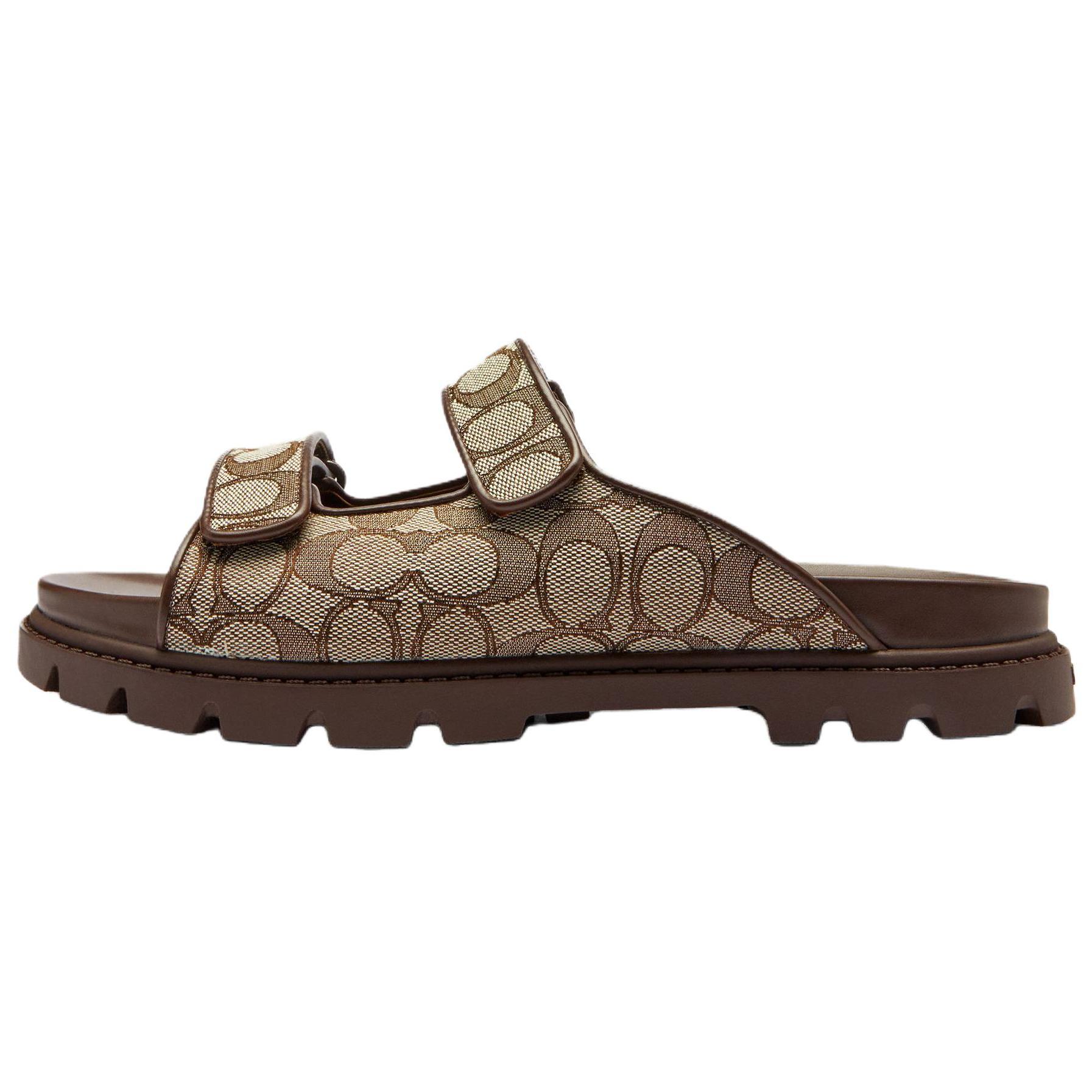 

Coach Classic Logo Double Strap Slide Sandals Men Footwear Brown CBZ83-S8W 42