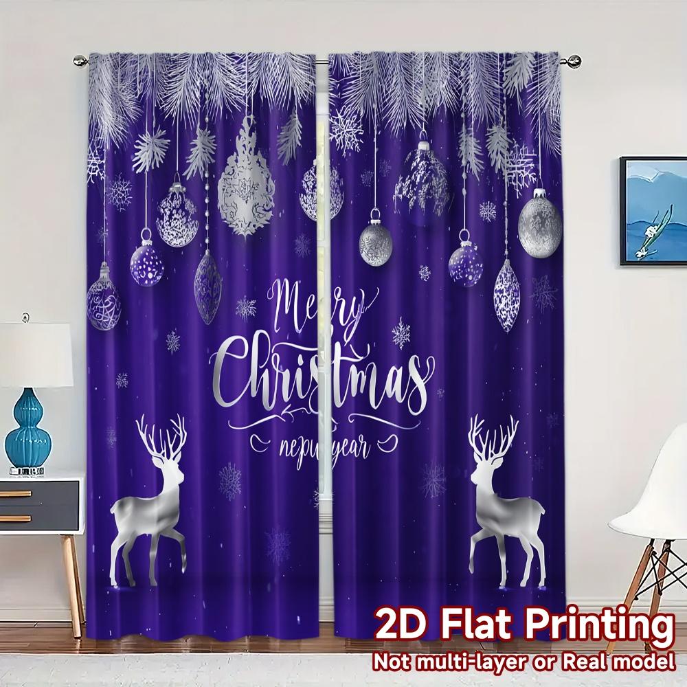

Modern Flat Printing Jit Curtains Without Rod Festive Reindeer Creative Semi Decorations Light Filtering Set Of 2 Made Polyester W100*H70(CM)-Hooks&1PCS