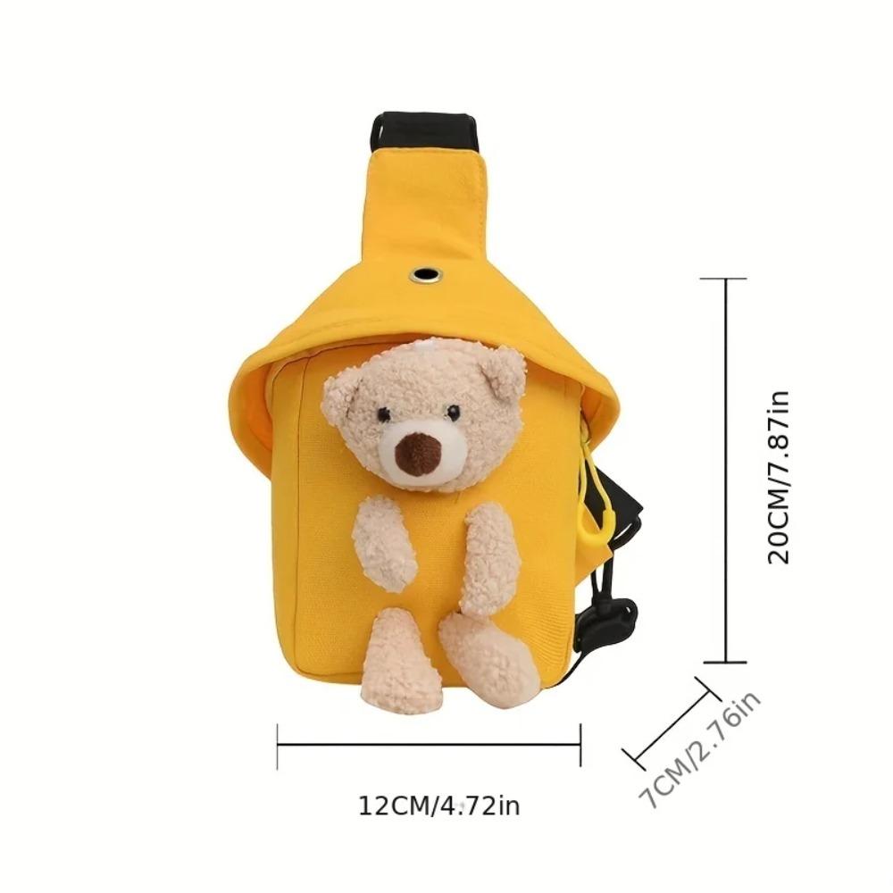 Cute Bear Sling Backpack Small Backpack for Boy Girl Kawaii Lightweight Canvas Travel Bag with Adjustable Shoulder Strap Zipper