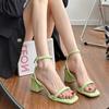 Sandals for Woman Open Toe Block Heel Thick White Women's Shoes Footwear Buckles Green Summer 2025 with Medium Heels Chunky