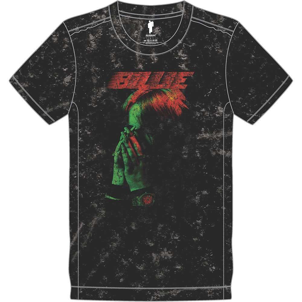 New Billie Eilish T-Shirt: Hands Face (Wash Collection) OFFICIAL black L