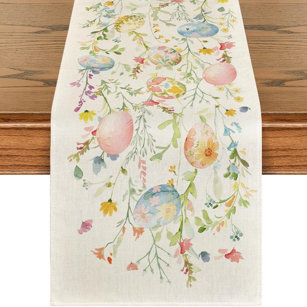 Easter Bunny Linen Table Runner Holiday Party Spring Table Runners Easter Bunny Spring Linen Table Runner Table Flag EasterDecor