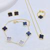 4PCS 13MM Double-Sided Smooth Mother-of-Pearl Four-Leaf Clover Set, Necklace, Bracelet, Earrings And Ring Set, Versatile Jewelry for Women