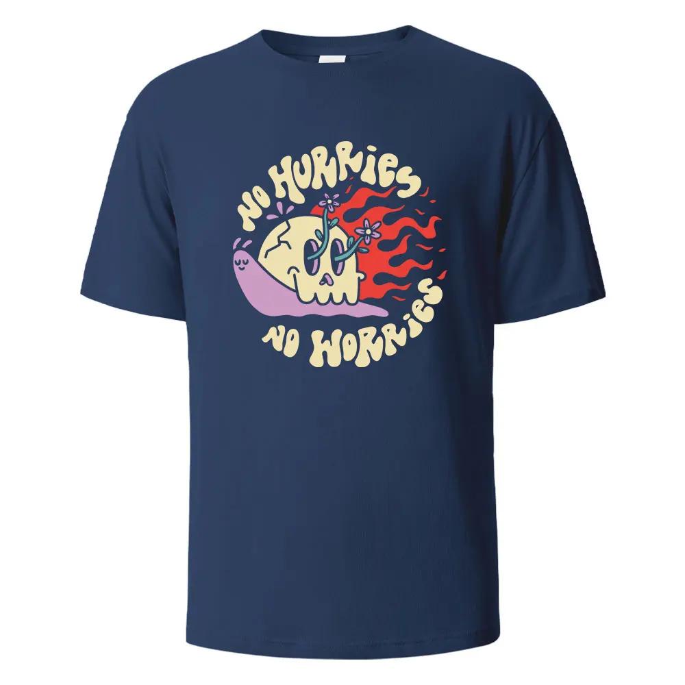 Printed T-shirts For Men No Hurries No Worriew 100% Cotton Summer Breathable Comfortable Tops Short-Sleeved O-neck Men Clothing