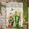 Vintage Metal Wall Art Sign Lose My Mind Find My Soul Rustic Garden Decor 8x12 Inch Floral Tulips Tin Plaque