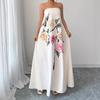 New spot, European and American cross-border fashion casual large skirt printed flower long sleeveless dress