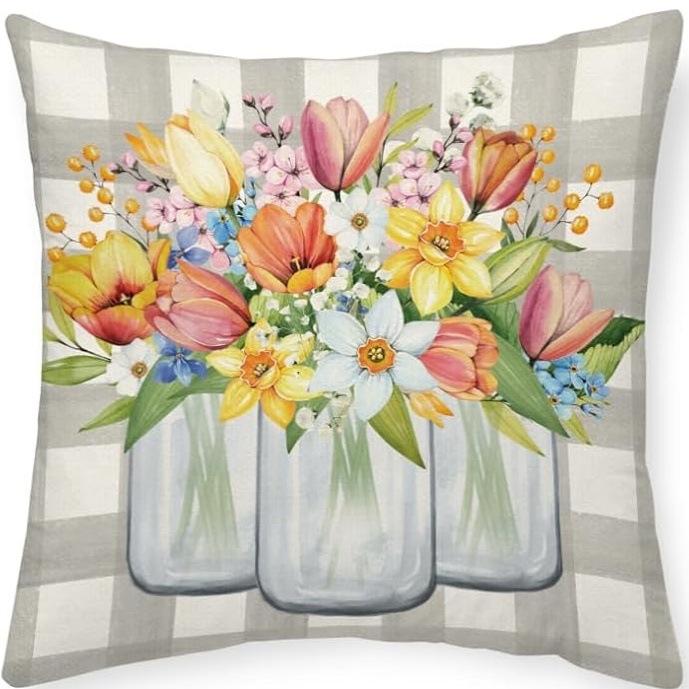 Frühlings- und Sommerblumen, Blumenkunst, Leinenkissenbezüge, Autositze, Lendenkissen, Kissen