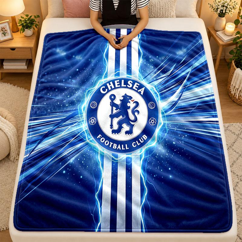 Flannel BlanketChelsea FC Warm Soft Throw Blanket for Indoor Sofa Bed Living Room Use