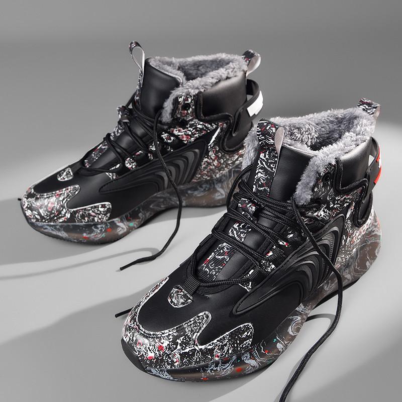 Winter Sports Shoes Men's Shoes British High-top Shoes Fleece Thermal Cotton Shoes Casual Student Snow Boots Men