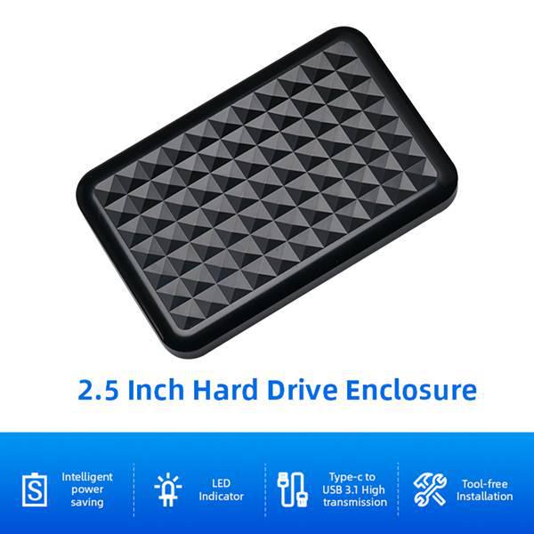 2.5-inch Type-C 3.1 SSD/HDD Enclosure, Black Plastic