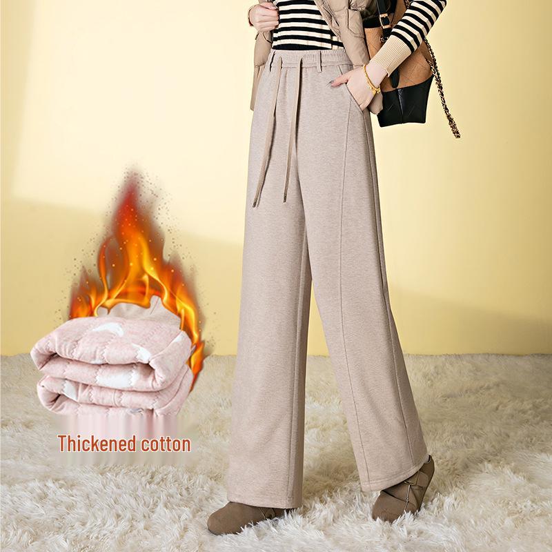 

Northeast Women s Winter Slim Fit Wool Wide-Leg Pants with Velvet and Lace-Up Design M