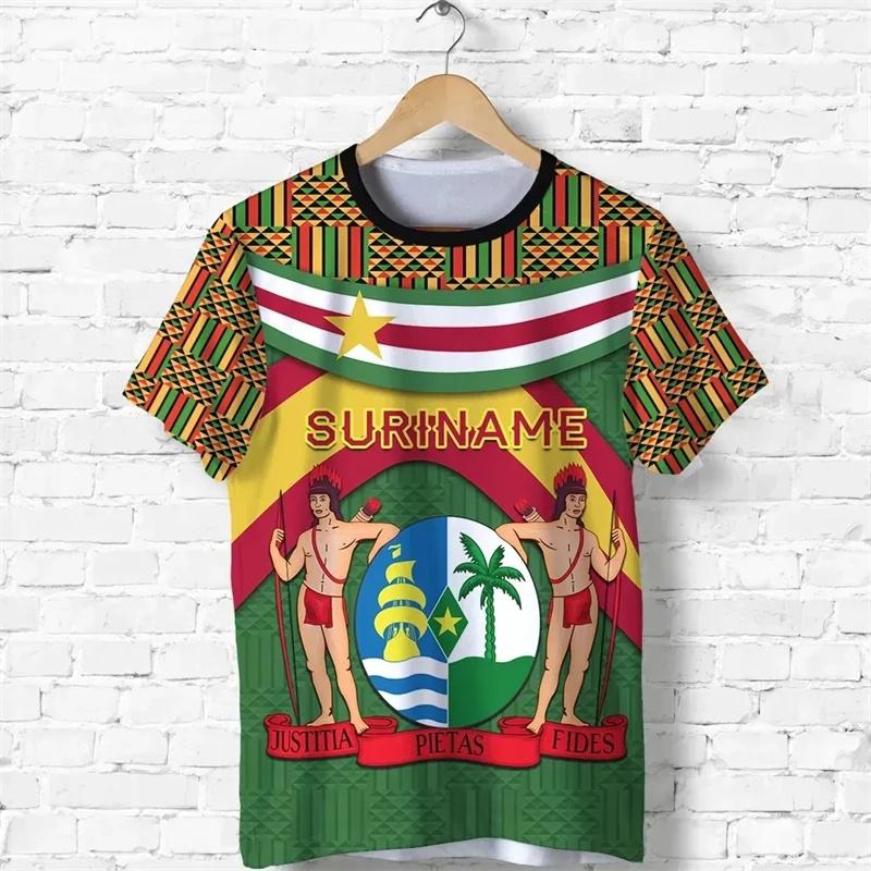 Zengyanqin02 T-shirt met Surinaamse vlag en grafische print voor heren. Surinaams nationaal embleem. 3D-geprinte T-shirts. Zomer Boliviaanse jongens sporttops. Straatshirts. L