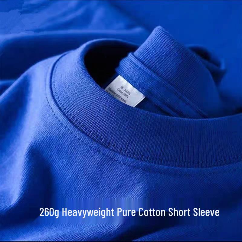 Wine Red Heavyweight Pure Cotton Short Sleeve T-Shirt, Thick Loose Half Sleeve, Small Collar Men's Plain Base Layer