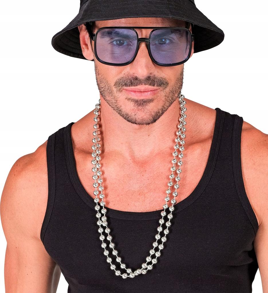 Zestaw Naszyjniki Korale Srebrne Koraliki Disco Lata 80 Party Karnawał 2Szt