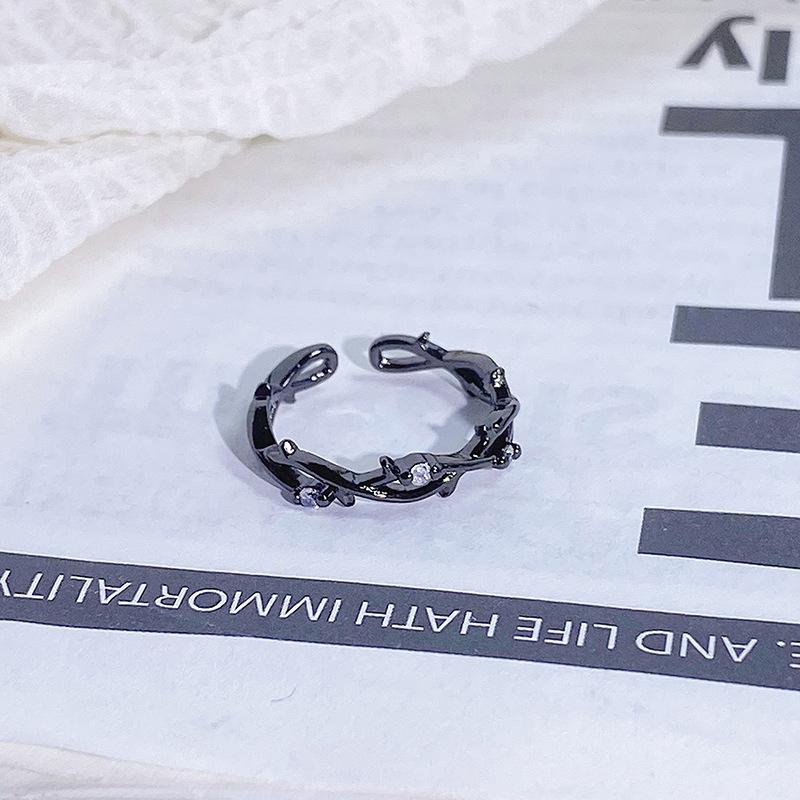Dark Series Personality Trendy Cool Love Open Ring Irregular Inlaid Zircon Punk Retro High Sense Ring Woman