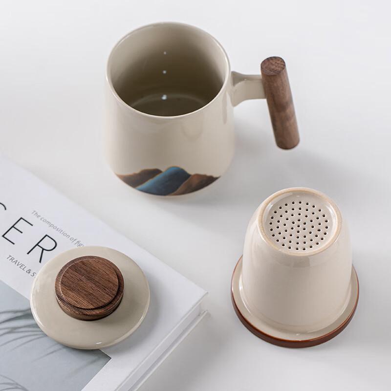Ceramic Tea Separation Office Mug with Walnut Handle