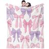 Pastel Bow Pattern Air Conditioning Blanket Cute Pink  Purple Design Nap Blanket for Sofa  Bed Soft Bedroom Decor Gift Blanket