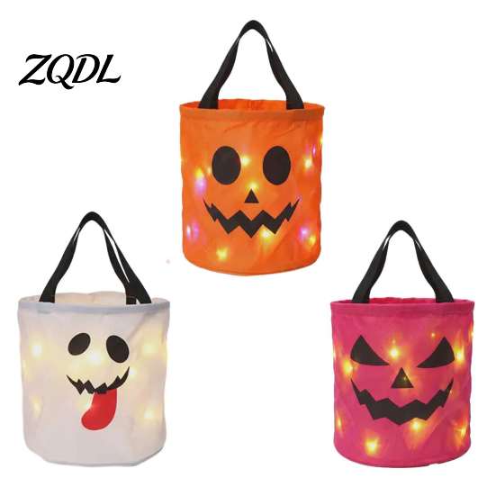 Großkapazitäts-Feiertagsgeschenkkörbe LED-Leuchtender Halloween-Eimer, Leuchtet im Dunkeln Süßes oder Saures Süßigkeiten-Themen-Party-Tischdekorationen Tasche