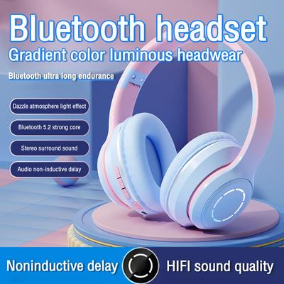 Gradient Color Bluetooth Headphone Wireless Music Headset Led Light With Mic Gamer Earphone Kids Lovely Christmas Gifts