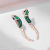 Modern Snake Tail Dangle Earrings Black & Rose Gold Color English Earrings Green Zircon Jewelry Edgy Women's Accessories