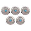 5 Sets Screw Back Button Silver Flower Blue Turquoise 30mm Round Shape Conchos with 4.5mm Screws for Leather Crafts
