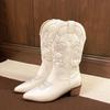 Fashion 2025 New Autumn Winter Vintage Women Western Cowboy Boots Fashion Slip On Thick Heel Shoes Embroidery Knight Mid Calf Botas