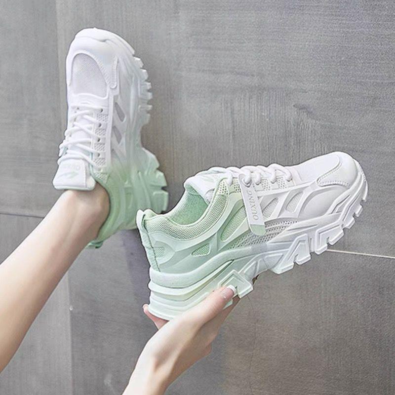 

Autumn dad shoes new mesh breathable thick sole heightening casual sports shoes 35 зелёный