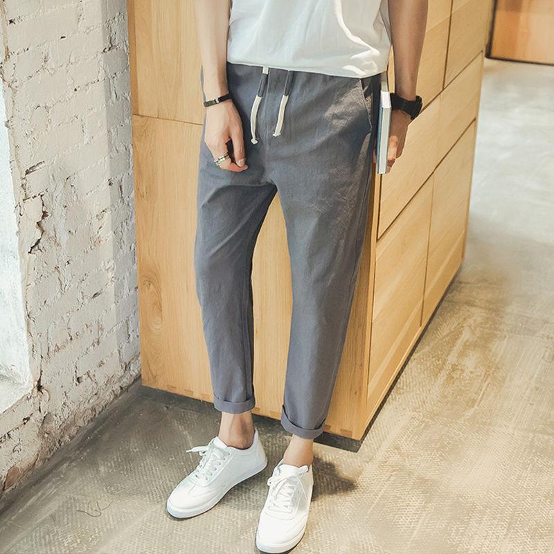 Linen Nine-point Pants for Male Students Korean Version of Cotton and Linen Summer Thin Casual Fashion Breathable Pants