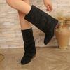 2025 New Trouser Boots Women's Winter Plus Size Coarse Heel Sleeve Pleated Stacked Boots