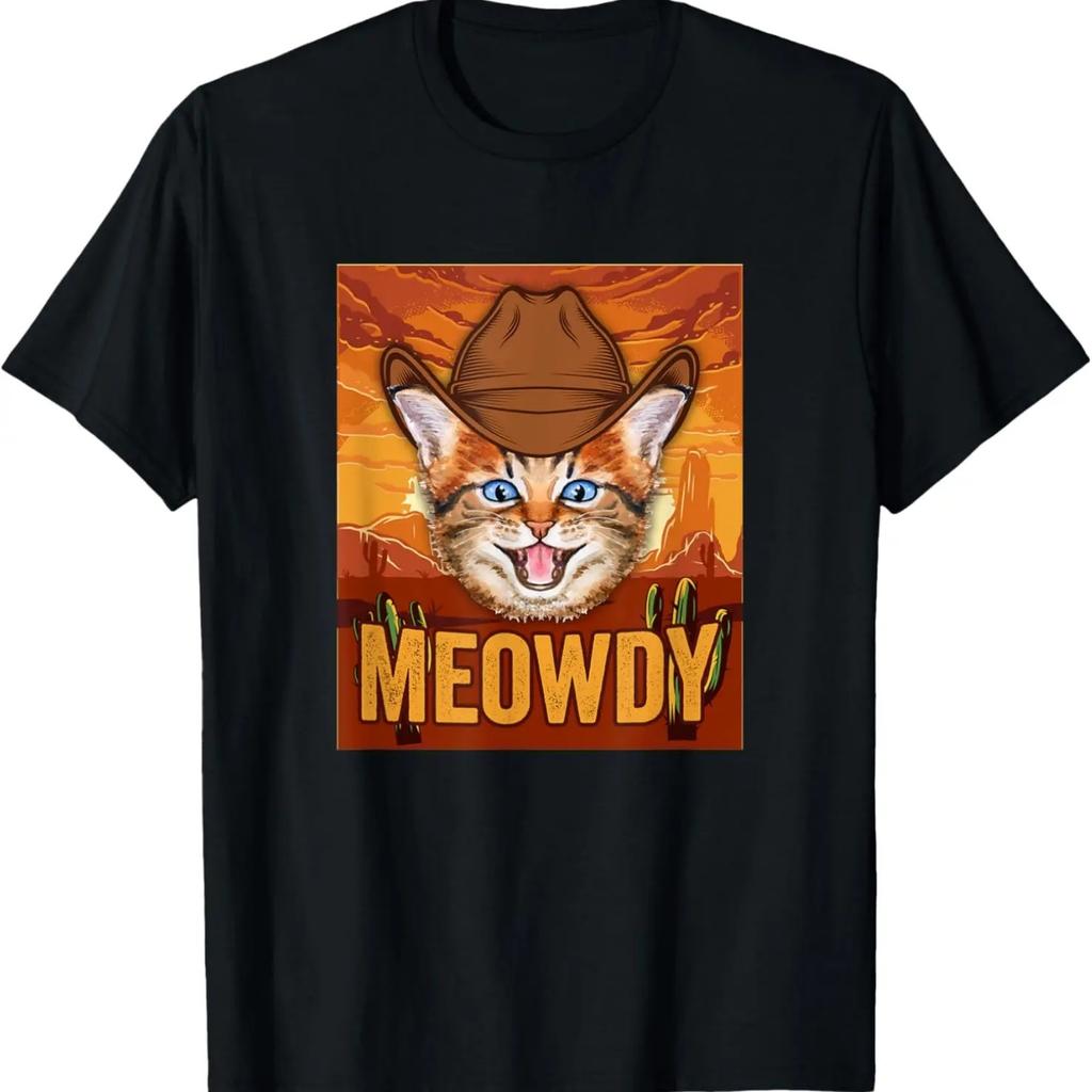Meowdy Gatto Howdy Cowboy Texas Gatto Meme Amanti dei Gattini Divertente Maglietta