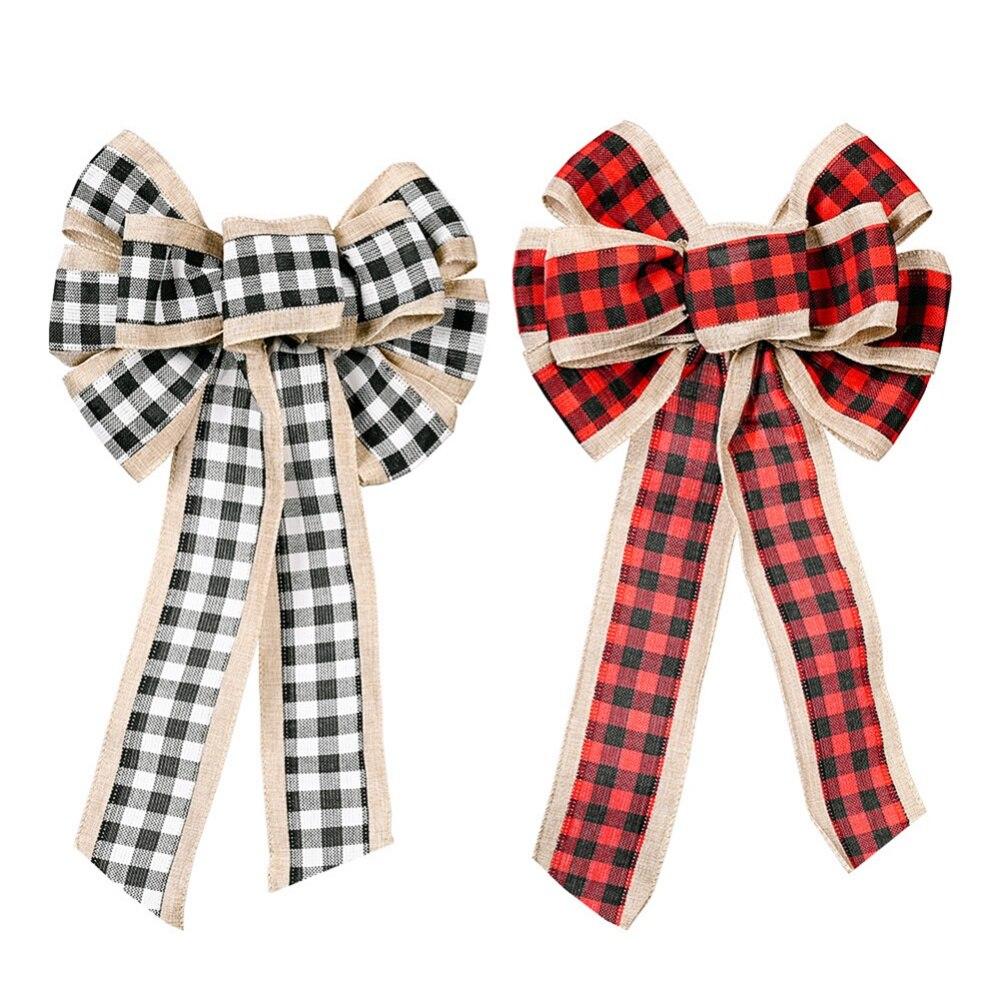 Christmas Decoration Lattice Three-Color Ribbon Bow Christmas Ornaments Xmas Tree Decoration