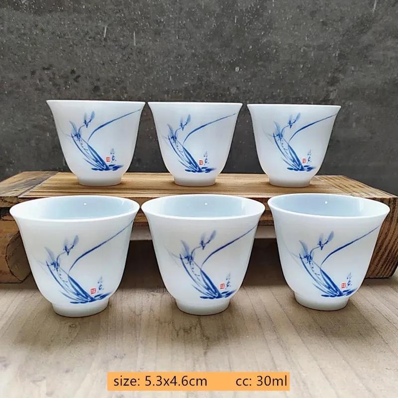 6pcs/40ml Japanese Ceramic Tea Cup Set Retro White Porcelain Tea Bowl Sake Cups Coffee Mug Household Handmade Master Cup