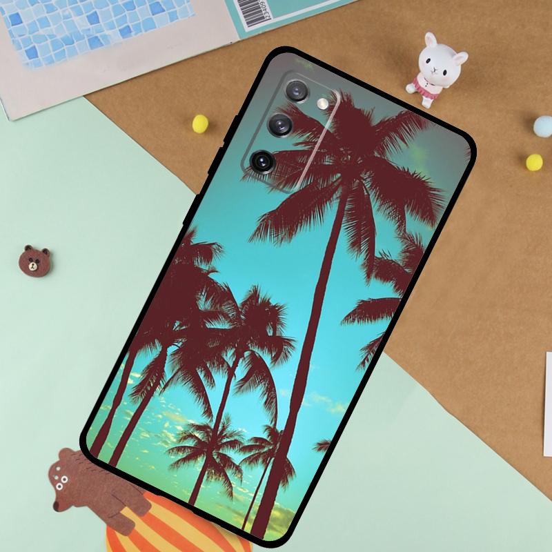 Custodia Estate Spiaggia Tramonto Palma per Samsung Galaxy S23 S22 Ultra S21 S20 FE S8 S9 S10 Note 10 Plus Note 20 Ultra Cover
