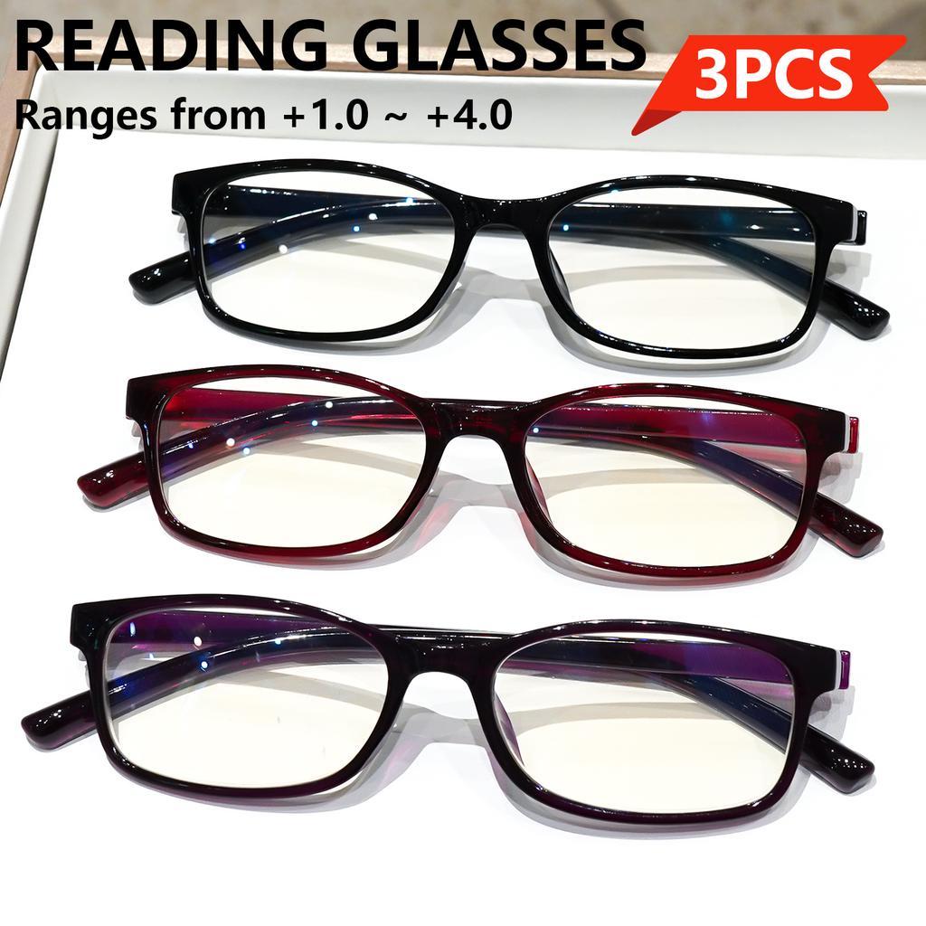 3Pcs Fashion Simple Reading Glasses Full Frame Clear Lens Glasses For Women Men Casual