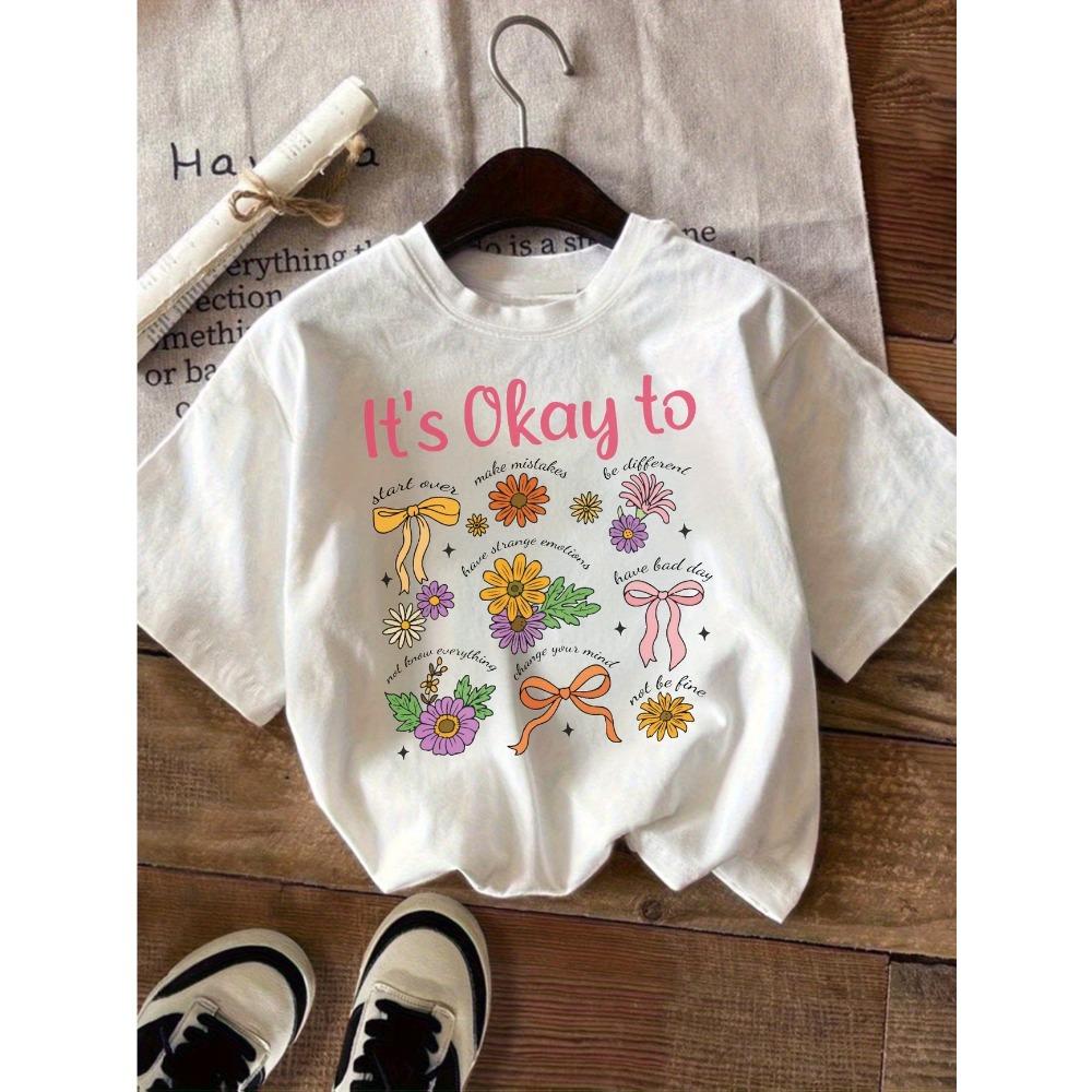 Rabbit Flower Series Print Summer Girls Clothes Tee Cotton Casual Childrens Tshirt Childrens Fashion Short Sleeved Shirt Tops