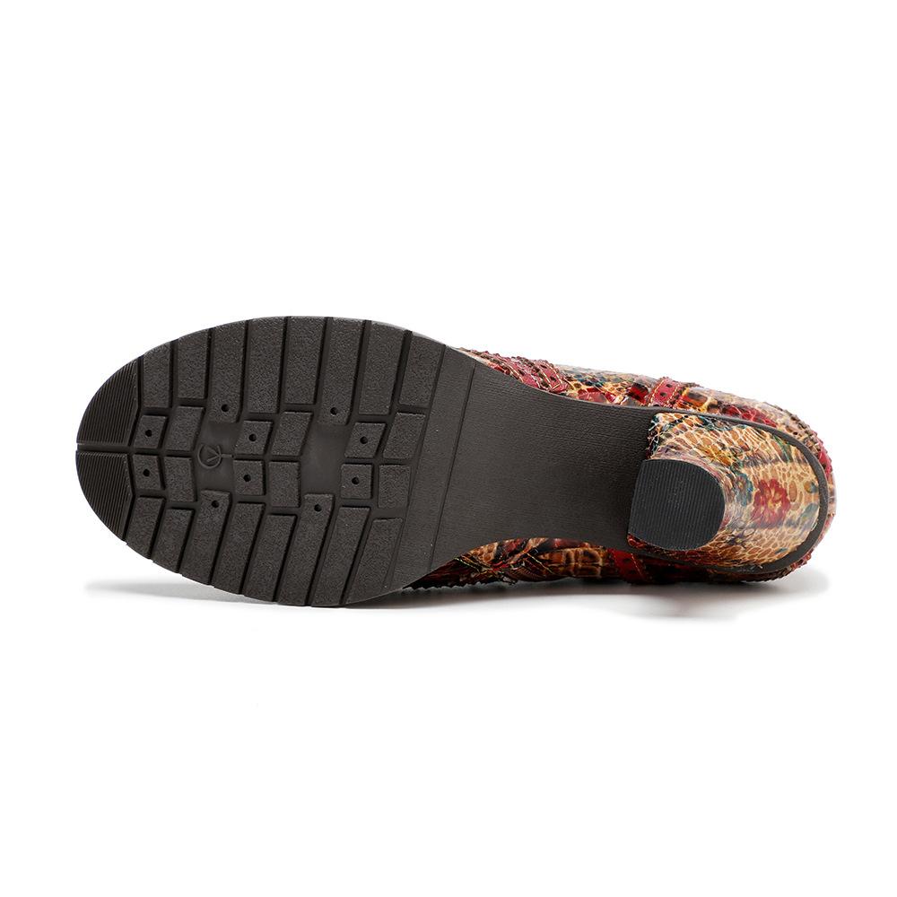 Johnature Rýt Spliced ​​Fashion High Heels Dámské z pravé kůže s kulatou špičkou Všestranné lodičky