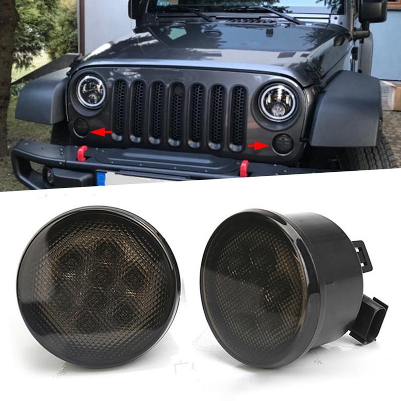DC 12V Car Grille Turn Signal Smoke for Jeep Wrangler JK JKU 2007-2018 Front LED Turn Signal Lights Blinkers Parking