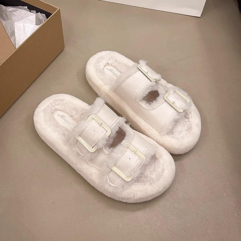 Mao Mao Slippers Women's Autumn and Winter Outer Wear 2025 New Internet Celebrity Going Out Plush Mao Shoes Thick Sole Heightening Cotton Mop Home