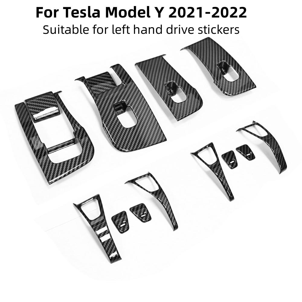 For Tesla Model 3 Model Y Car Window Control Panel Button Decor Sticker 14Pcs Door Switch Trim Frame Cover Car Interior Stickers