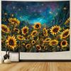 Heynvioo Sunflower Tapestry Galaxy Space Tapestry Fall Yellow Floral Plants Tapestries Starry Sky Mountain Nature Tapestries Wall Hanging for Home