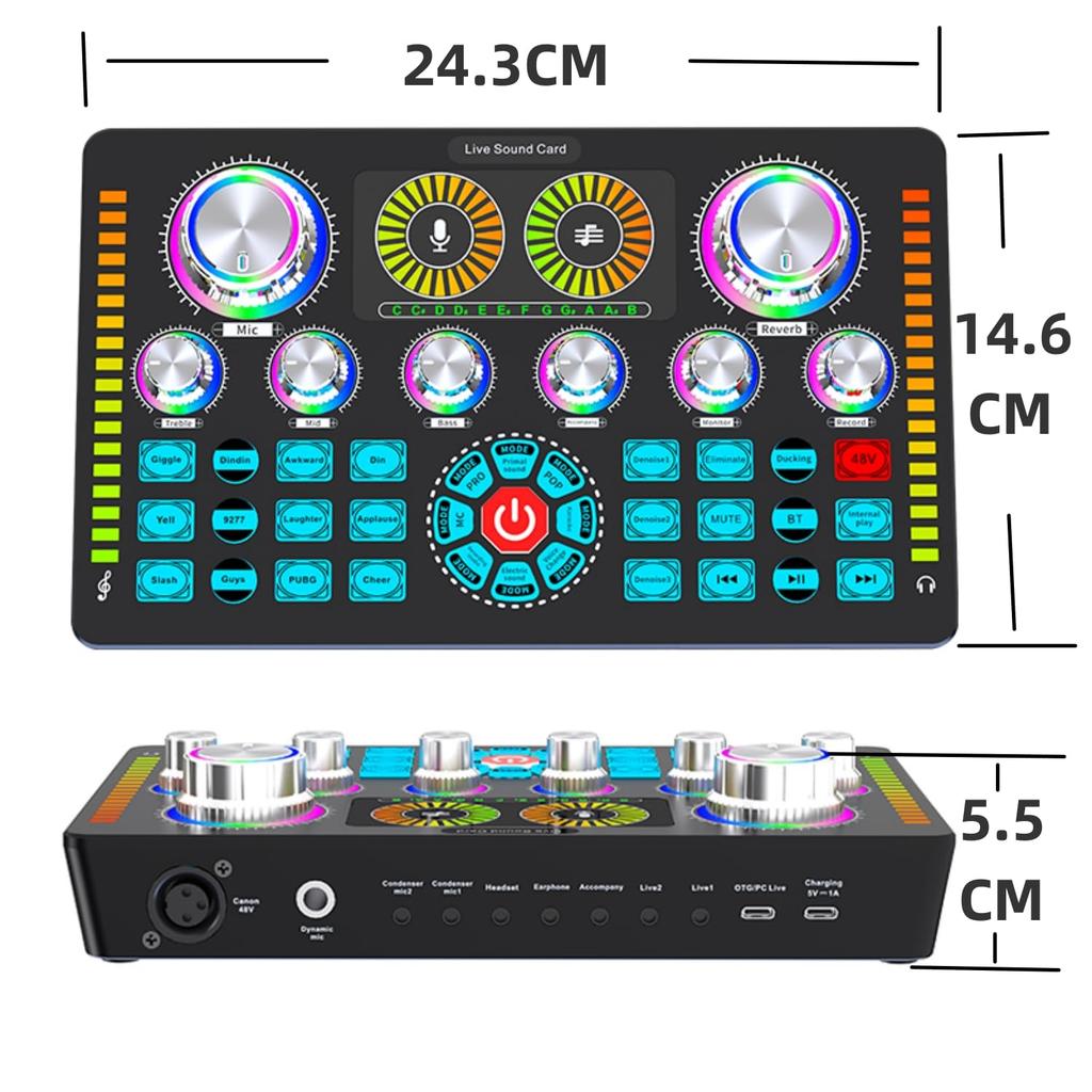 BONKYO Audio Interface Karaoke Q7 Live Sound Card with Voice Changer and Audio Bluetooth Wireless Stream and Live Broadcast Support Male/Female Mixer,