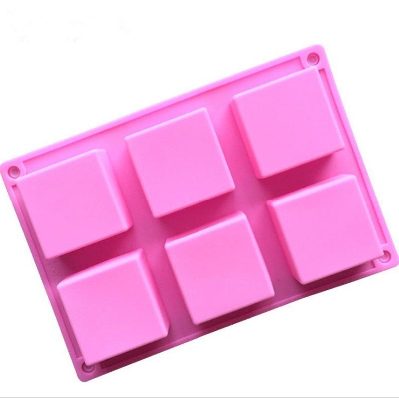 Handmade 6 Holes Lovely Square Silicone Soap Mold  Crafts Moulds Fondant Cake Baking Cooking Tools Bath Room Supplies