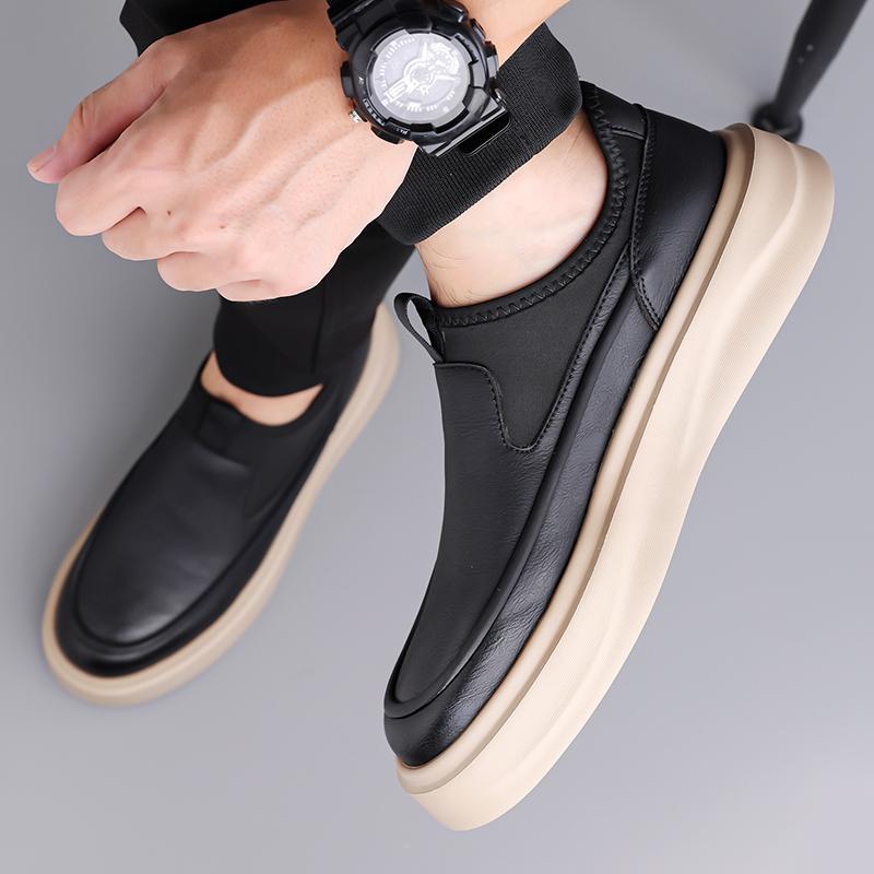 Fashion Brand Business Office Slip on Casual Leather Shoes Fashion Non Slip Men High Quality Loafers Shoes Thick Soled Soft Daily Shoes