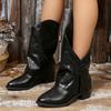 2025 New Women's Fashion Boots Pointed Toe Square Heel Short Boots Retro All-match Street Style Spring and Autumn Single Boots