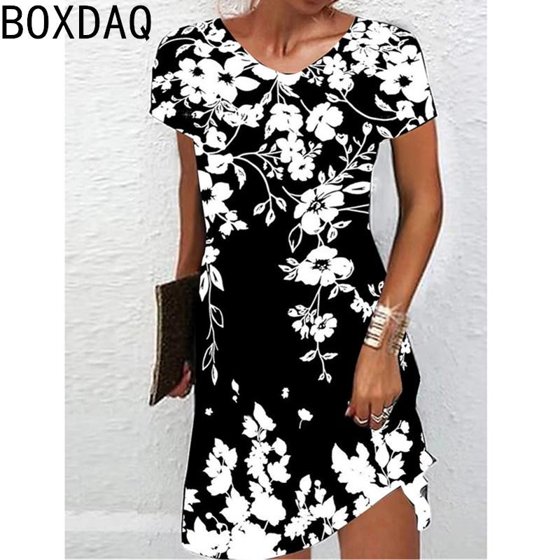 

Винтажное повседневное платье А-силуэта Элегантное женское платье с этническим цветочным принтом 3D Летнее свободное платье с круглым вырезом и короткими рукавами Vestidos 6XL