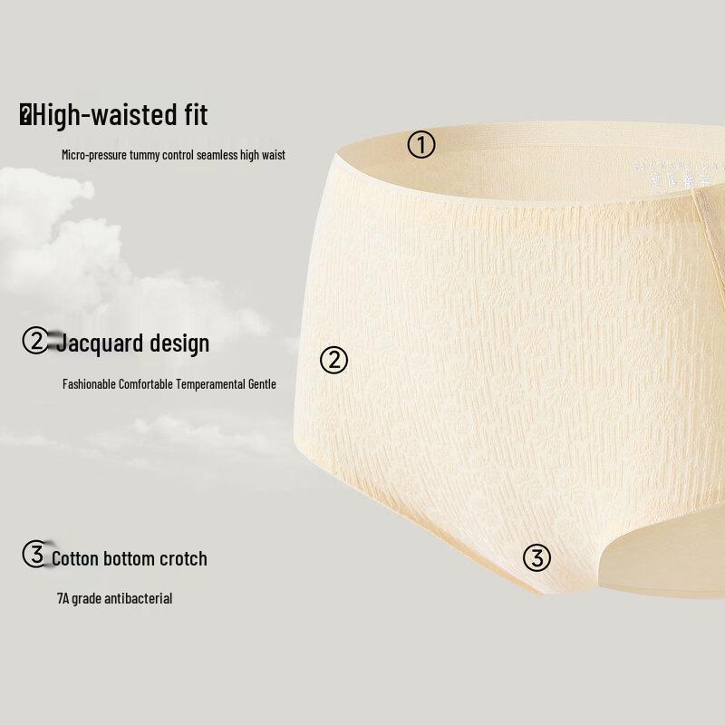 FENTENGCARE Women's 7A Antibacterial 100% Cotton High-Waist Seamless Underwear