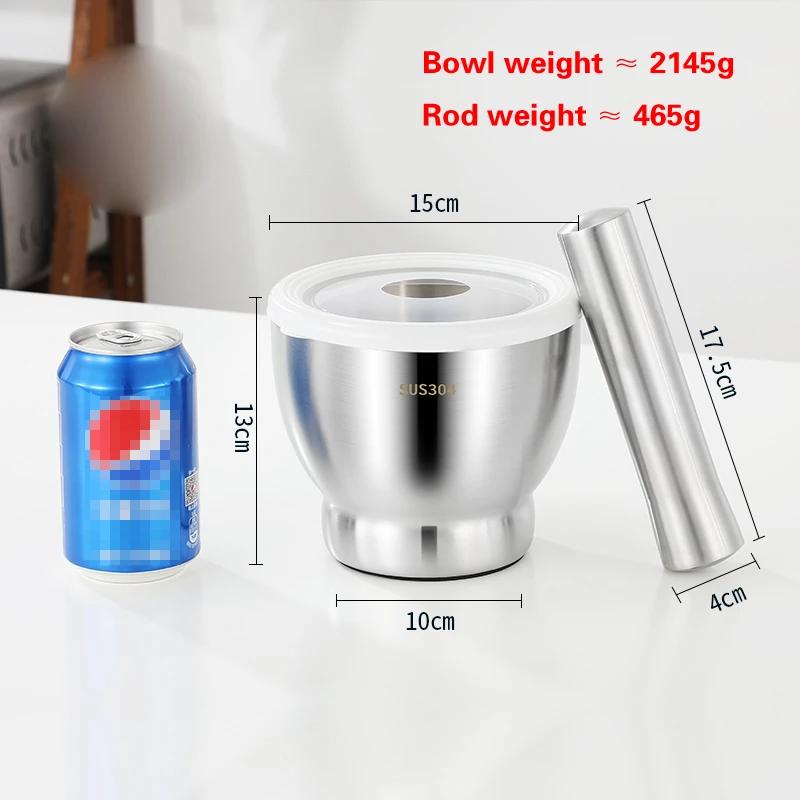 304 Stainless Steel Garlic Masher Stone Mortar Garlic Mortar Mashing Tank Household Tamping Medicine Ramming and Grinding