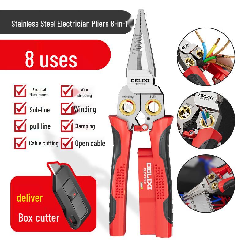 DELIXI 8-in-1 Multi-function Electrician Pliers Stainless Steel
