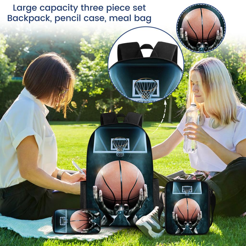 Casual Printed Backpack Large Capacity School Bag Pencil Case Lunch Bag Three Piece Set Suitable for Daily Use Travel and Outdoor Activities