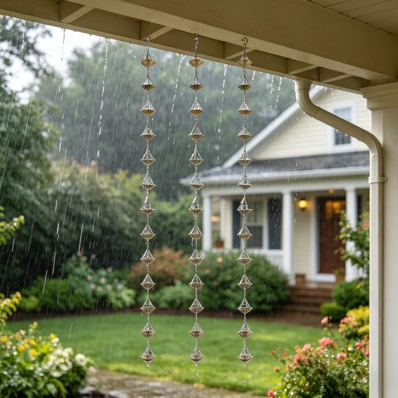 Catena Acqua in Ferro Robusto a Forma di Fiore per Grondaia Tetto Decorativa Funzionale Giardino Esterno Dispersione Acqua Piovana